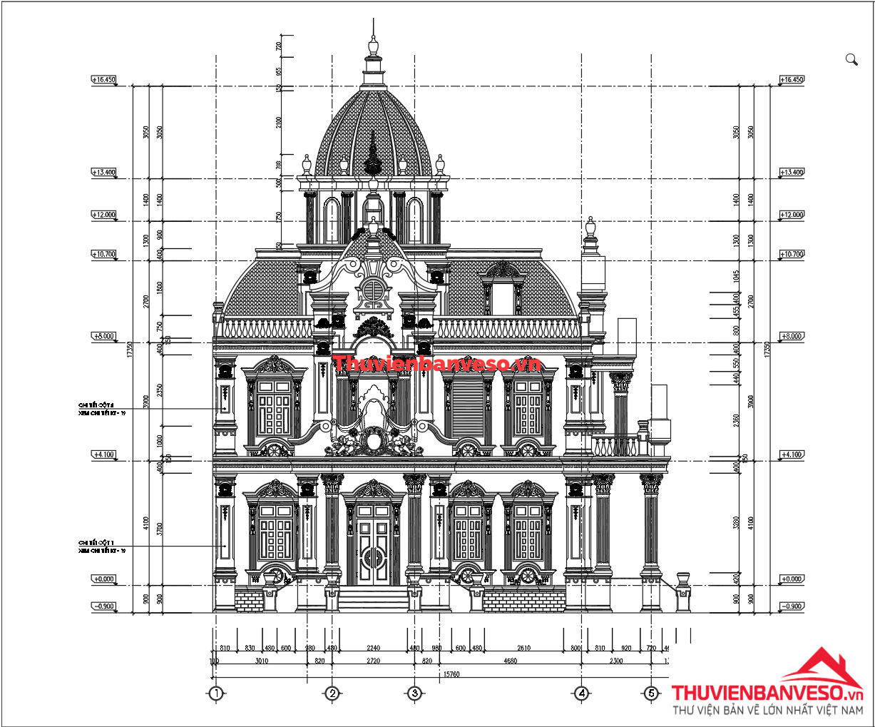 Bản vẽ Bản vẽ biệt thư lâu đài 8x12m, 3 tầng, full các bộ môn ( kiến trúc, kết cấu, điện, nước)