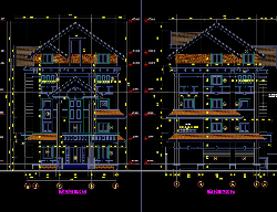 Bản vẽ Biệt thự mái thái cao  4 tầng, 18x12m, có đầy đủ bản vẽ kiến trúc