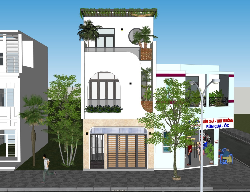 Bản vẽ Bản vẽ (Autocad + sketchup) nhà phố 3 tầng kích thước 5x20m