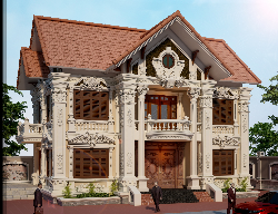 Bản vẽ Biệt thự mái thái 2 tầng cổ điển