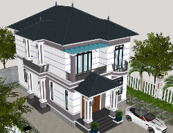 Bản vẽ Bản vẽ (autocad + sketchup) nhà vườn 2 tầng mái Nhật 8x12.5m