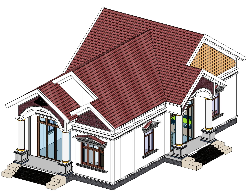 Bản vẽ File Revit tham khảo Nhà cấp 4 có sảnh phụ, lợp mái ngói 8.6x17.5m