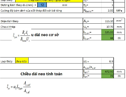 Bản vẽ BẢNG TÍNH TOÁN CHIỀU DÀI NEO THÉP THEO TCVN 5574-2018