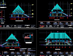 Bản vẽ Bản vẽ cad nhà văn hóa xã (nhà Rông) ở tây nguyên đầy đủ kiến trúc, kết cấu