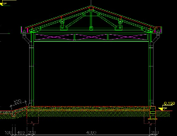 Bản vẽ Bản vẽ nhà để xe mái tôn vì kèo thép KT 4x17,5m