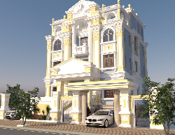 Bản vẽ File Sketchup dinh thự 4 tầng Tân cổ điển